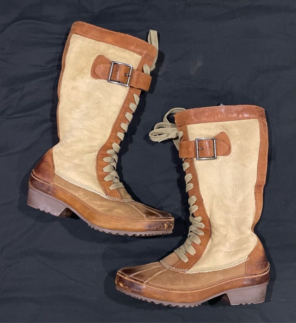 Sorel Sorelia Earhart Boots Sheep Fur Buckle Tan Brown 8.5